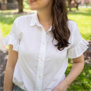 NWT J. Crew White Button Down Shirt with Ruffle Sleeves, 12